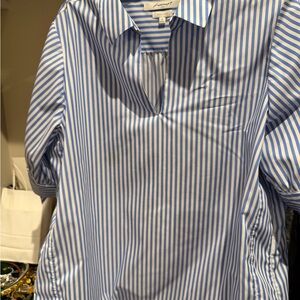 Foxcroft Blue and White Striped Blouse
